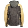 Milwaukee Leather women's hooded two-tone black and beige denim and leather scuba jacket, front view with hood detail.
