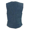 Milwaukee Leather Women's blue denim vest with four snap front closures and plain side design, featuring a classic sleeveless style.
