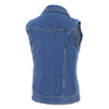 Milwaukee Leather women's blue denim motorcycle vest with zipper front and studded spike details.