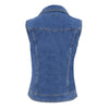 Milwaukee Leather Women's Blue Denim Motorcycle Vest with front zipper and studded spike details, casual and stylish women’s vest.