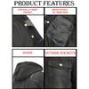 Milwaukee Leather men's black denim jacket with removable hoodie, featuring front pockets and metal button details.