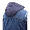 Milwaukee Leather men's blue denim jacket with removable hoodie, stylish men's jacket with front pockets and button closure.