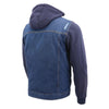 Milwaukee Leather men's blue denim jacket with removable hoodie, casual men's outerwear with stylish stitching and metal button details.