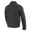 Milwaukee Leather men's black denim jean jacket with classic design, featuring a collar, button closure, and chest pockets.