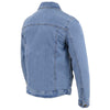 Milwaukee Leather men's blue denim jacket with classic design, featuring front pockets and button closure.