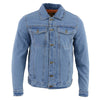Milwaukee Leather men's blue denim jacket with classic design, front pockets, and button closure, perfect for casual wear.