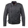 Milwaukee Leather men's black waxed MC denim jacket with armor, classic style, featuring front pockets and rugged detailing.