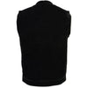Milwaukee Leather men's black denim vest with concealed snap buttons and hidden zipper, club style design, front view.