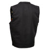 Milwaukee Leather MDM3007 men's Brute black denim vest with concealed snaps, USA flag liner, in a club style design.
