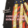 Milwaukee Leather MDM3007 men's black denim vest with concealed snaps, USA flag liner, in club style, by HighwayLeather.