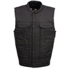 Milwaukee Leather men's Brute concealed snap black denim vest with USA flag liner, club style design, by HighwayLeather.