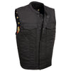 Milwaukee Leather MDM3007 men's black denim vest with concealed snaps, USA flag liner, club style design, HighwayLeather brand