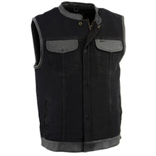 Milwaukee Leather MDM3010 Men's Black Denim Club Vest with Leather Trim and Hidden Zipper