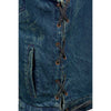 Milwaukee Leather Brute men's blue denim vest with concealed snaps, side lace details, V-neck, and hidden zipper.