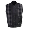 Milwaukee Leather men's black waxy coated denim vest with club style design, front zipper, and sleeveless cut.