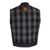Milwaukee Leather men's black waxy coated denim vest with club style design, front zipper and multiple pockets.