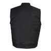 Milwaukee Leather men's black waxy coated denim vest with club style design, front zipper, and sleeveless cut.