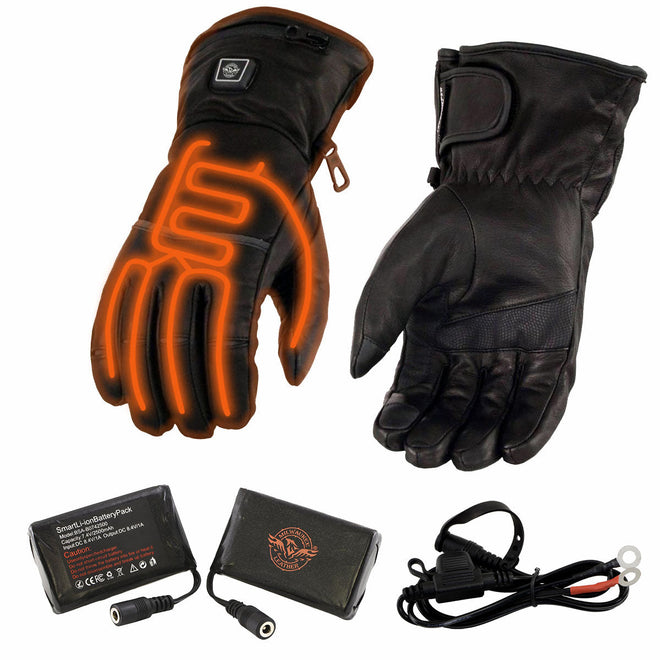 Milwaukee Leather MG7513SET men's heated winter gloves for motorcycle, ski, and hunting, with battery, harness wire, and i-Touch.