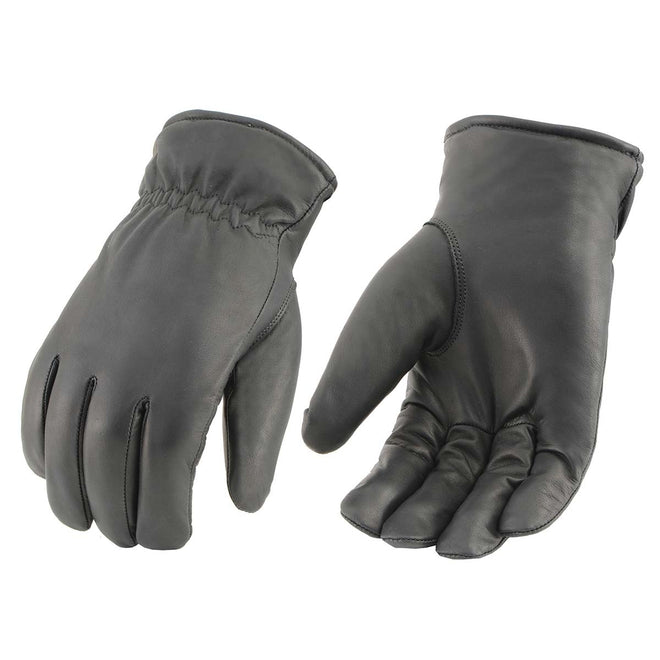 Milwaukee Leather MG7523 men's black waterproof motorcycle gloves with protective padding and adjustable wrist straps.