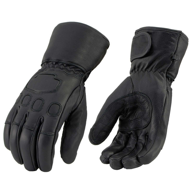 Milwaukee Leather MG7534 men's black deerskin motorcycle gloves with wrist strap and snug closure, showcasing durable leather construction.