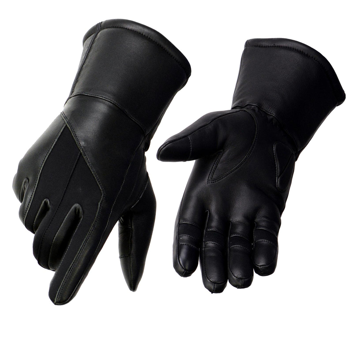 Milwaukee Leather MG7701 women's leather biker gloves with insulated gauntlets, i-Touch fingertips, wiper blade, and reflective piping