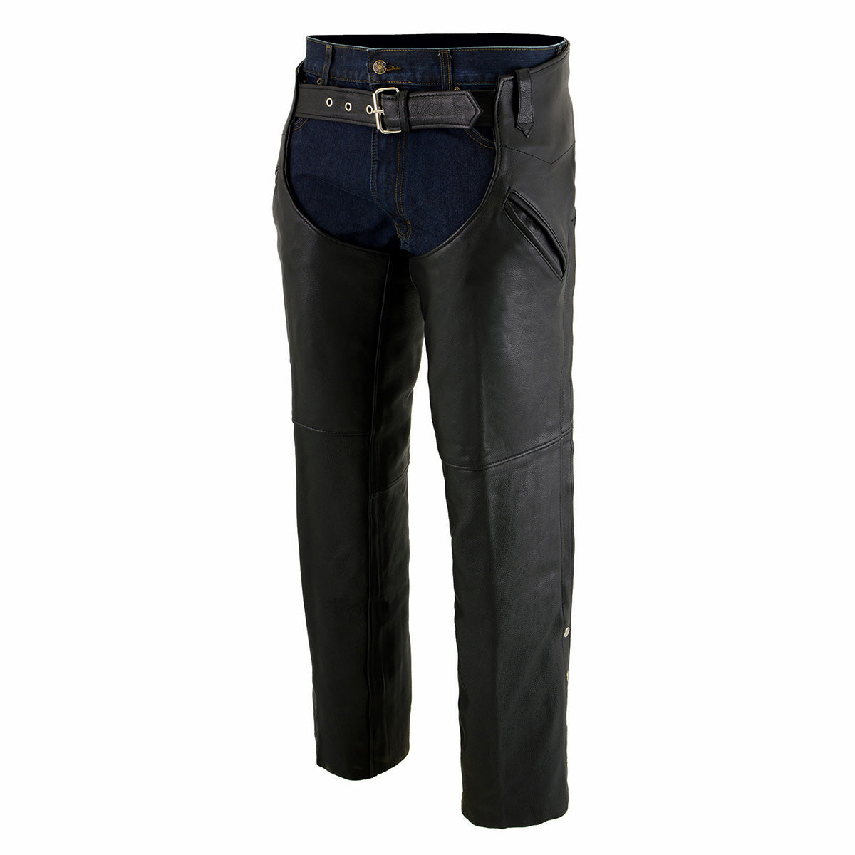 ML1103N Chaps for Men's Black Naked Leather Snap Out Thermal Lined ...