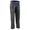Milwaukee Leather Chaps for Women Black Naked Skin- Classic Black and Purple Wing Embroidery Motorcycle Chap ML1179