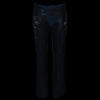 Black leather women's motorcycle chaps with low-rise waist, double buckle straps, and reflective embroidery by Milwaukee Leather.
