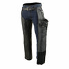 Milwaukee Leather men's black naked leather motorcycle chaps with snap closures, thermal lining, and four pockets.