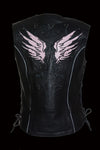 Milwaukee Leather Women's black and pink Wing Studded leather vest with studded details and sleeveless design.
