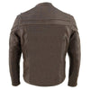 Milwaukee Leather men's retro brown leather jacket with sporty crossover design, labeled 'Savage' style, front view.