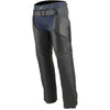 Milwaukee Leather ML1766 Men's Black 3-Pocket Leather Motorcycle Chaps with Thigh Patch Pocket