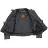 Black Milwaukee Leather Women's scooter jacket with embroidered wing and stud design, made of premium black leather.