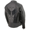 Milwaukee Leather women's black scooter jacket with embroidered wing and stud design, made of genuine leather.