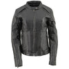 Milwaukee Leather women's black leather scooter jacket with embroidered wing and stud design, featuring a stylish, edgy look.