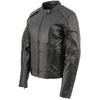 Milwaukee Leather women's black leather scooter jacket with embroidered wing and stud design, featuring a stylish and edgy look.