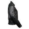 Milwaukee Leather women's black leather scooter jacket with embroidered wing and stud design, featuring a stylish, fitted look.