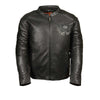 Milwaukee Leather ML2055 men's black leather scooter jacket with reflective skull design, featuring a stylish and rugged look.