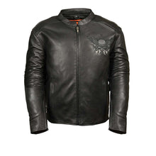 Milwaukee Leather ML2055 Men's Black Leather Scooter Jacket with Reflective Skull Design