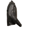 Milwaukee Leather men's black leather scooter jacket with reflective skull design, featuring stylish and durable motorcycle apparel.