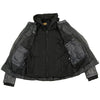 Black Milwaukee Leather women's 3/4 leather hoodie jacket with reflective tribal design, showcasing the stylish front view.