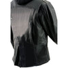 Black women's leather hoodie jacket with reflective tribal design from Milwaukee Leather, featuring 3/4 length sleeves and stylish details.