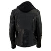 Women's black leather hoodie jacket by Milwaukee Leather featuring a reflective tribal design and 3/4 length sleeves.