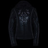Women's black leather hoodie jacket by Milwaukee Leather featuring a reflective tribal design and 3/4 length sleeves.