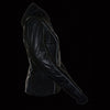 Milwaukee Leather women's black 3/4 leather hoodie jacket with reflective tribal design, featuring a stylish hood and detailed stitching.