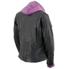 Milwaukee Leather ML2067 Women's 3/4 Black and Purple Leather Hoodie Jacket with Reflective Tribal Design