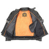 Milwaukee Leather ML2083 men's black vented reflective leather jacket, showing front view with vents and reflective details.