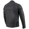 Milwaukee Leather ML2083 men's black vented reflective leather jacket with zippered vents and adjustable features.