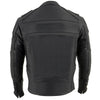 Milwaukee Leather men's black vented reflective leather jacket with adjustable collar and zippered pockets, designed for outdoor wear.