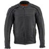 Milwaukee Leather ML2083 men's black vented reflective leather jacket with zippered pockets and adjustable cuffs.